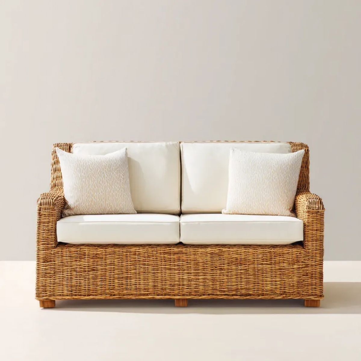 Dwuosobowa sofa ogrodowa z rattanu, beżowa, 130 x 75 x 85 cm