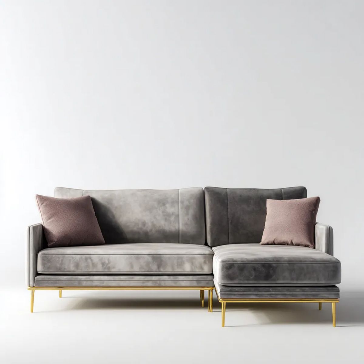 Szara sofa narożna w kształcie L z prawostronnym szezlongiem, tapicerka poliestrowa, 250 × 160 × 85 cm