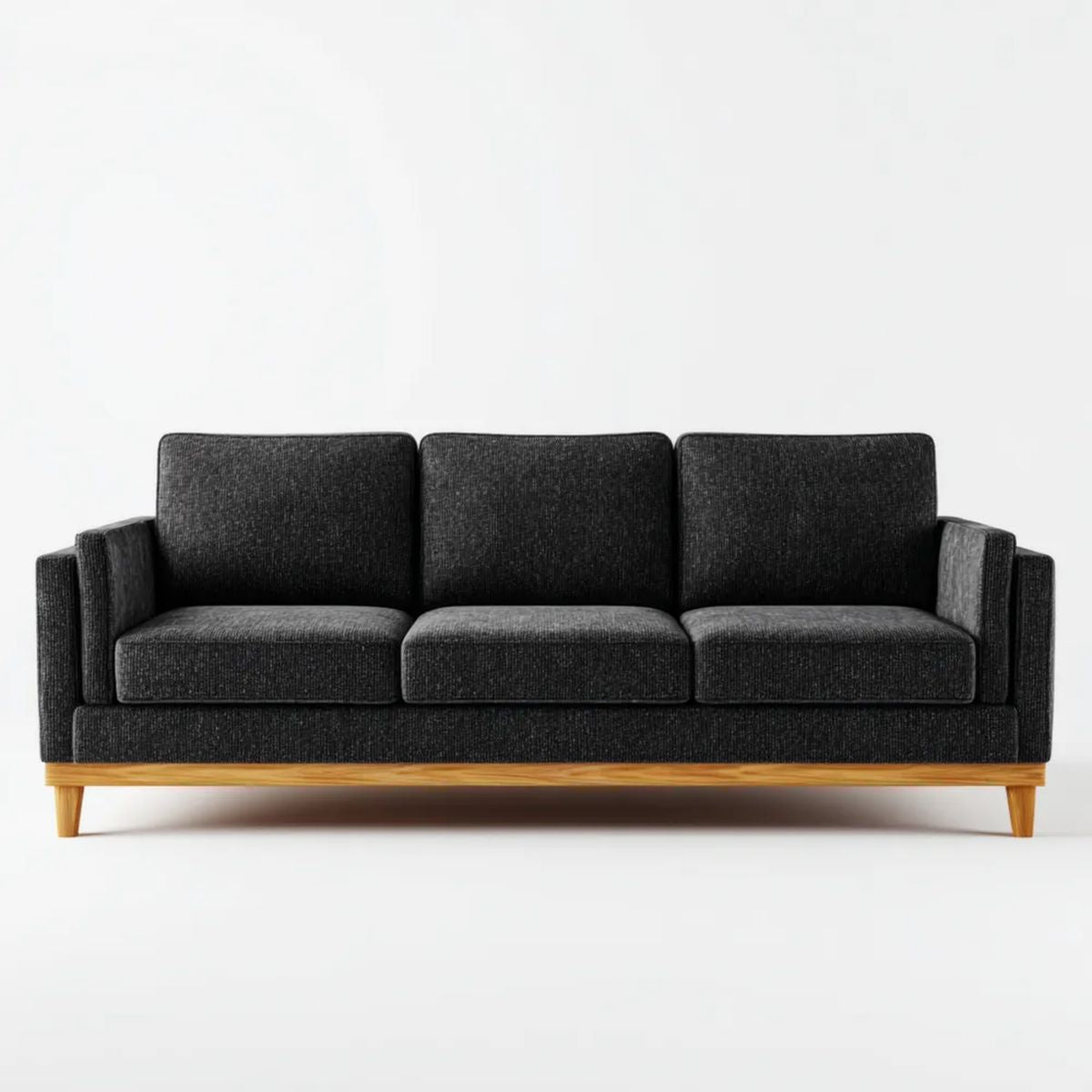Trzyosobowa sofa grafitowa z tapicerką tkaninową i drewnianymi nogami, 210 × 90 × 85 cm