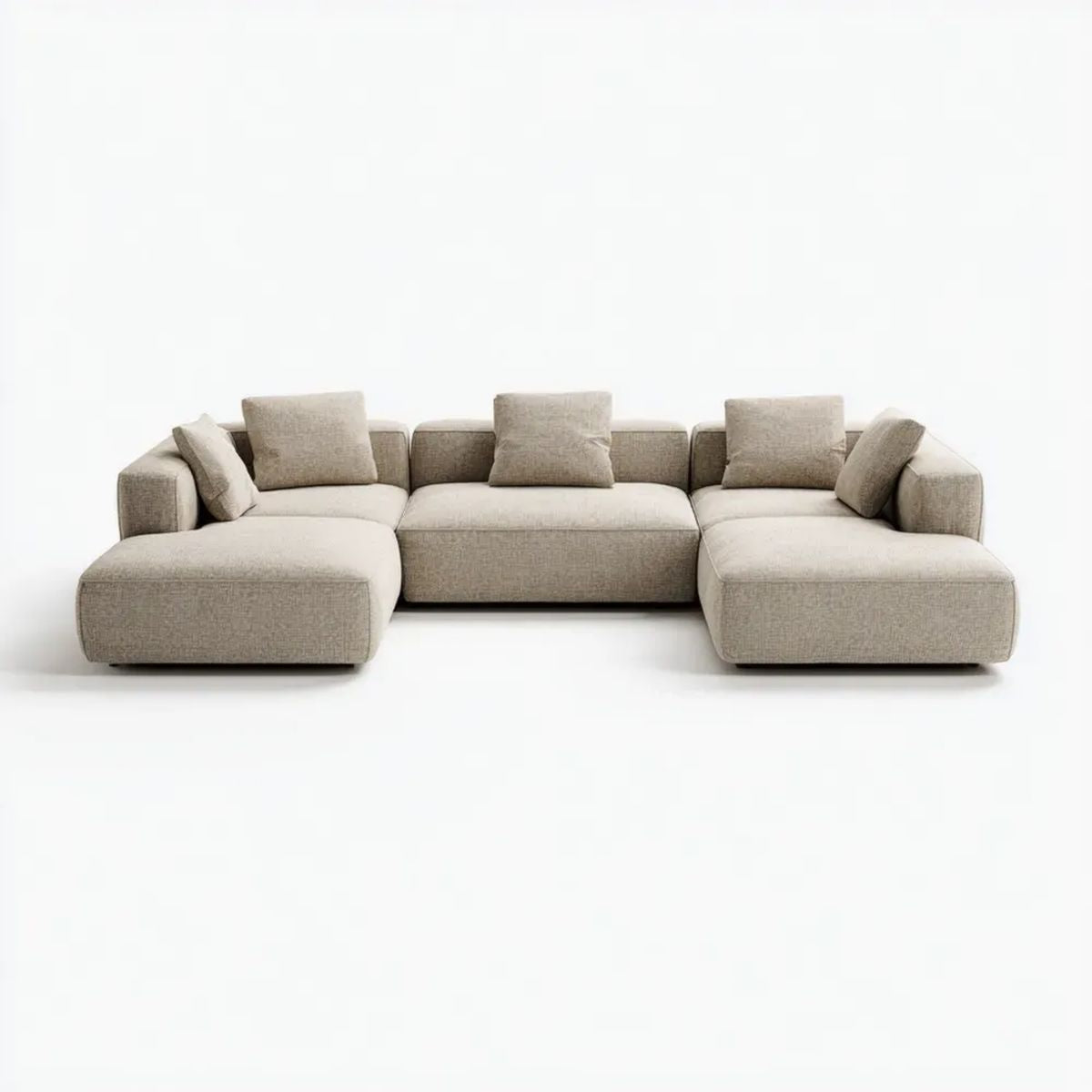 Modułowa sofa w kształcie U z szezlongami, beżowa, tapicerowana tkaniną poliestrową, 350 x 170 x 85 cm