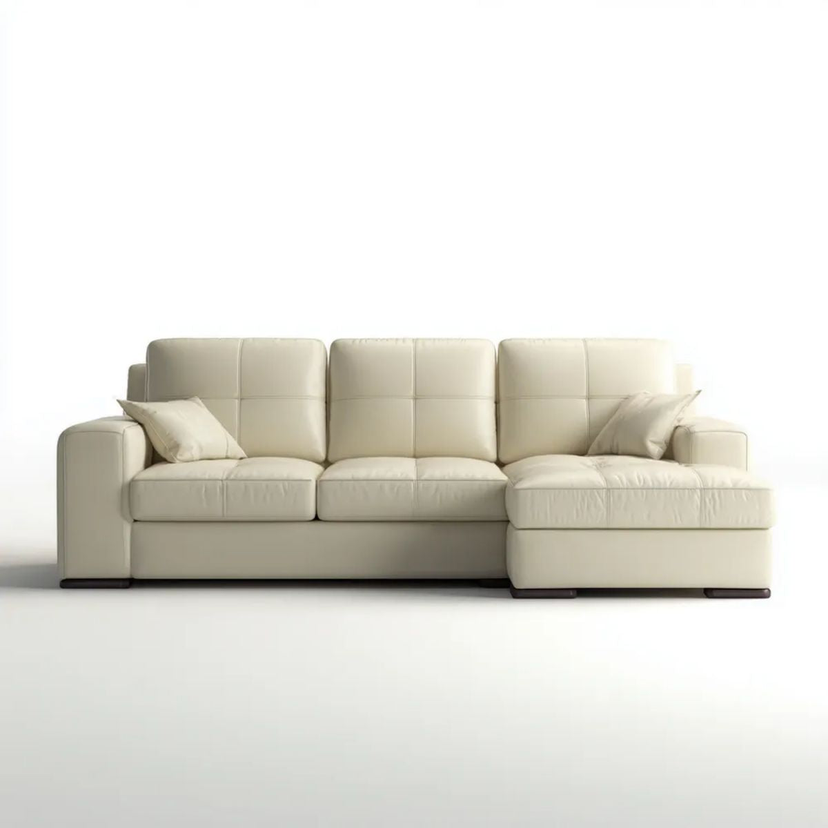 Kremowa sofa narożna z prawostronnym szezlongiem, tapicerka PU, 280 × 160 × 90 cm