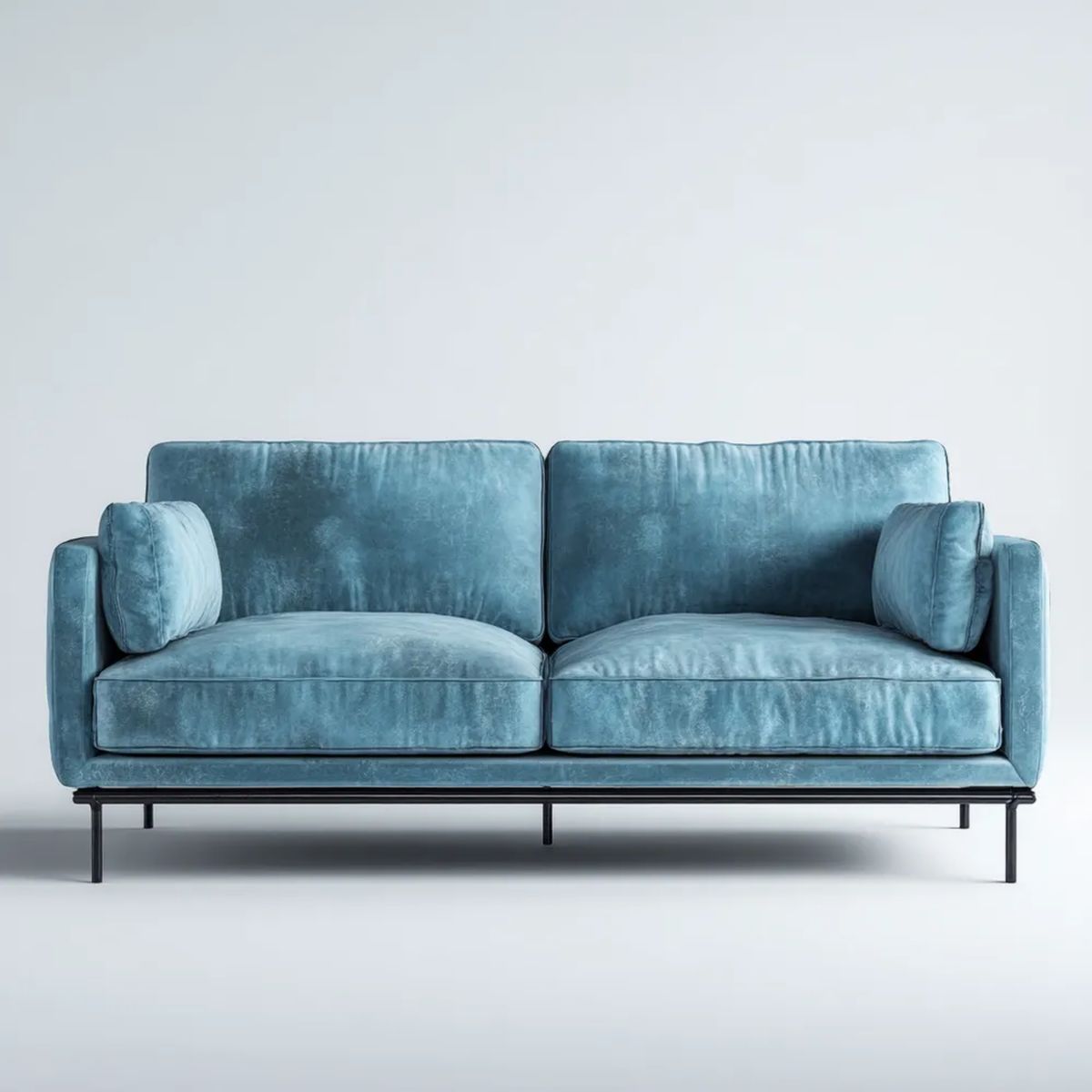 Dwuosobowa sofa niebieska z aksamitu na stalowych nogach 180 x 90 x 85 cm
