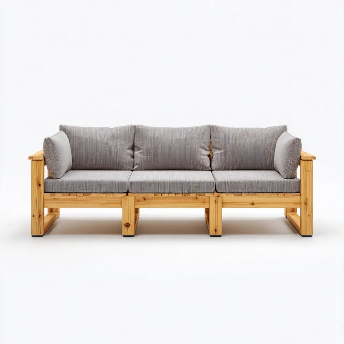 3-osobowa modułowa sofa ogrodowa z litego drewna sosnowego, naturalna i szara, 210 x 70 x 70 cm