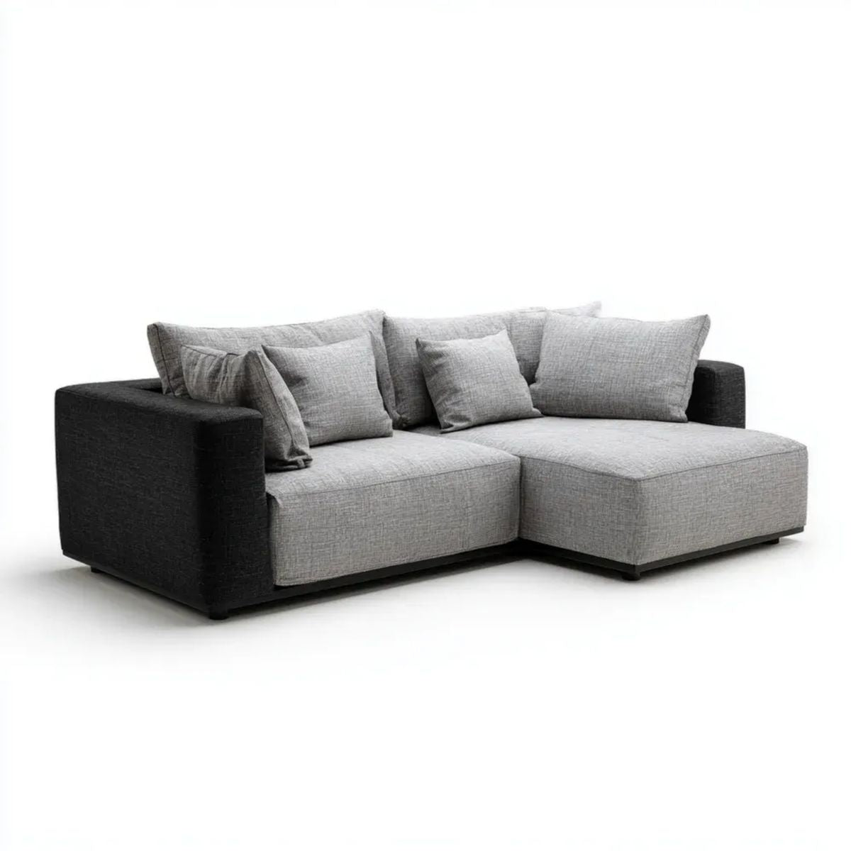 Szaro-czarna sofa narożna w kształcie L z prawostronnym szezlongiem, tapicerka poliestrowa, 250 × 160 × 85 cm
