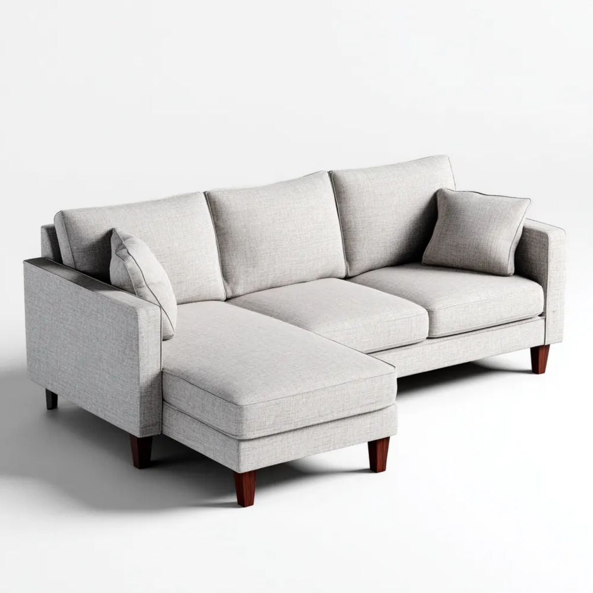 Lewostronna sofa narożna z szezlongiem, jasnoszara, tapicerka poliestrowa, 230 × 150 × 85 cm