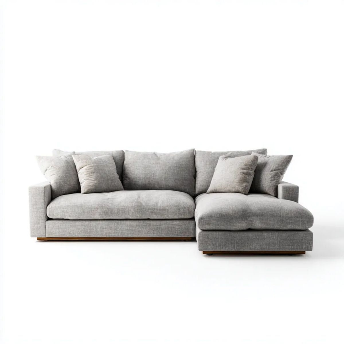 Prawostronna sofa narożna z szezlongiem, szara, tapicerowana poliestrem, 280 × 160 × 85 cm