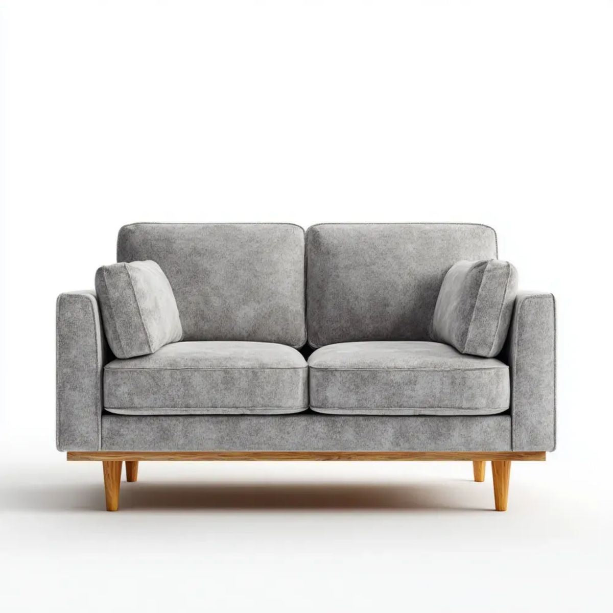 Dwuosobowa sofa szara z tapicerką poliestrową i drewnianymi nogami, 150 x 85 x 85 cm