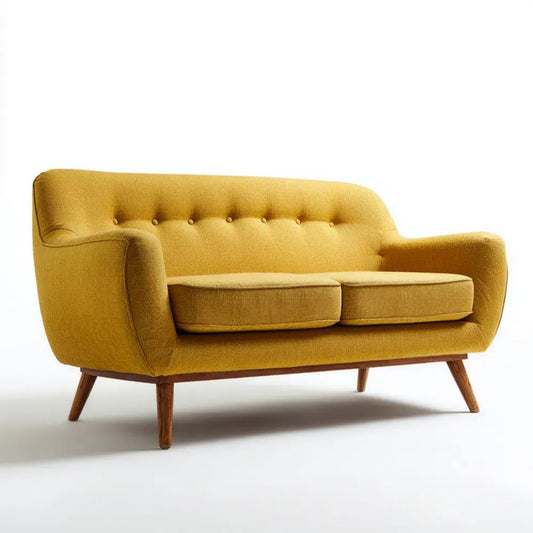 Musztardowa sofa dwuosobowa z tapicerką poliestrową, 140 × 82 × 84 cm