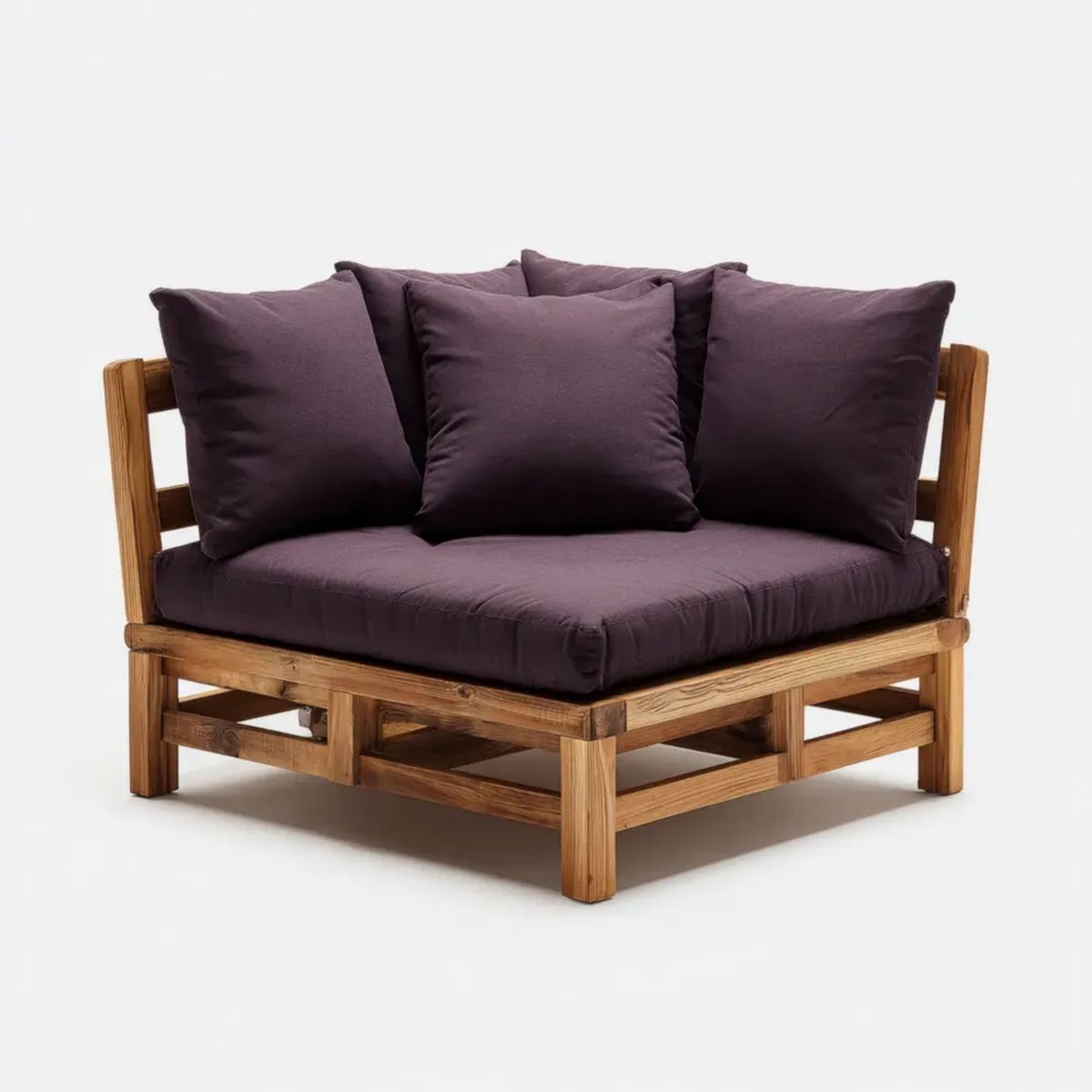 Dwuosobowy fotel ogrodowy z drewna akacjowego z ciemnofioletowymi poduszkami, brązowy, 120 × 75 × 70 cm