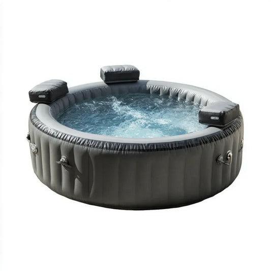 Dmuchane ogrodowe SPA z hydromasażem PVC, czarno-szare, okrągłe, 180 x 65 cm