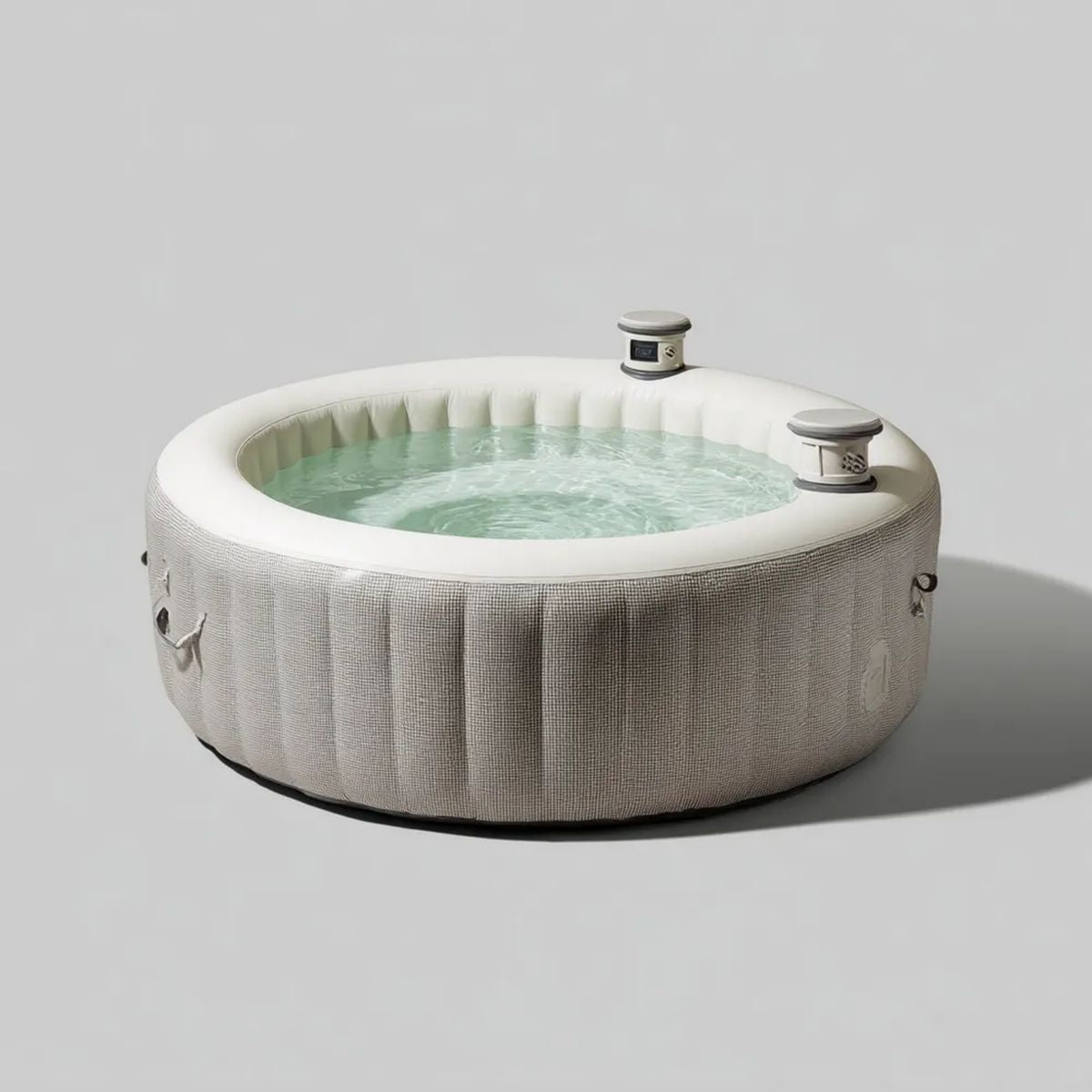 Dmuchane jacuzzi spa z PVC biało-beżowe, okrągłe, 180 x 65 cm