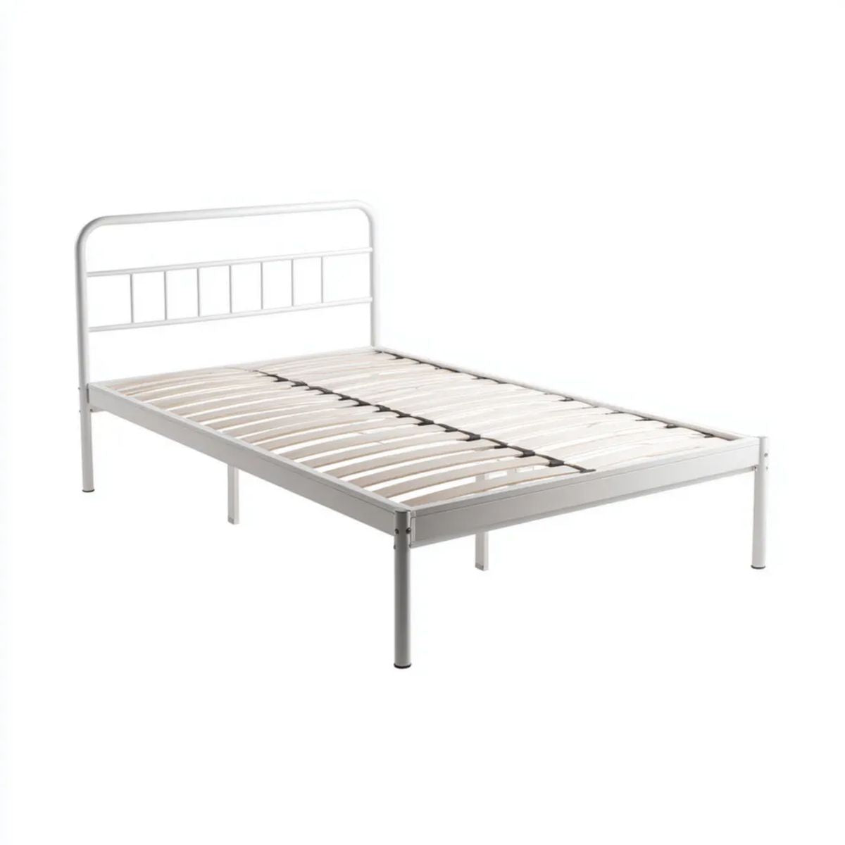 Biała stalowa rama łóżka dwuosobowego 140 x 200 cm z metalowym zagłówkiem i stelażem