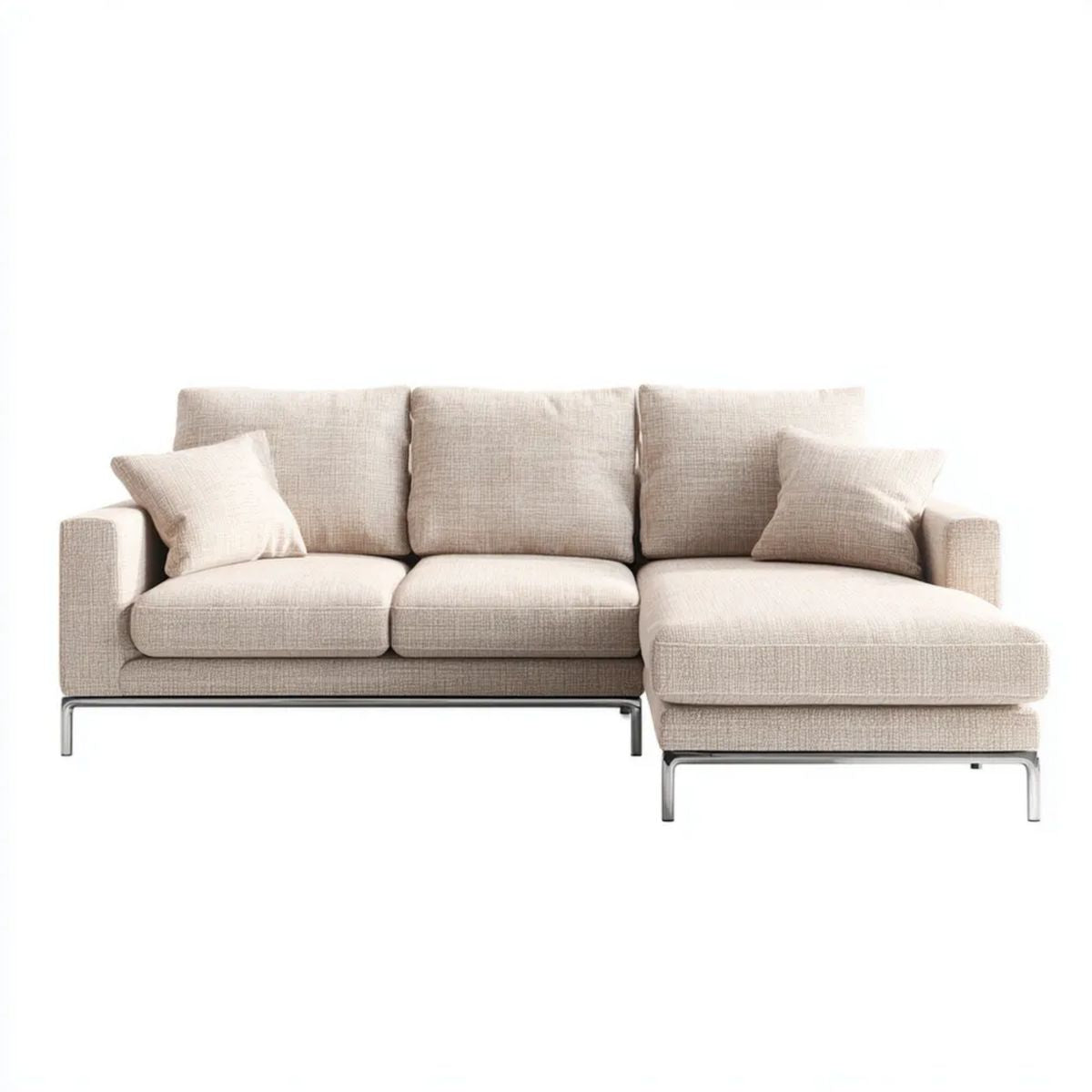Beżowa sofa narożna z prawostronnym szezlongiem, tapicerowana poliestrem, 250 × 160 × 85 cm