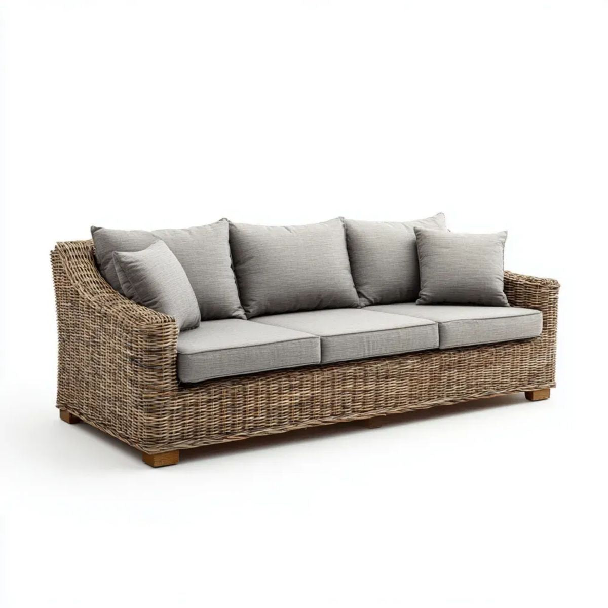 3-osobowa sofa ogrodowa z naturalnego rattanu 220 x 80 x 90 cm, Naturalny brąz/Szary