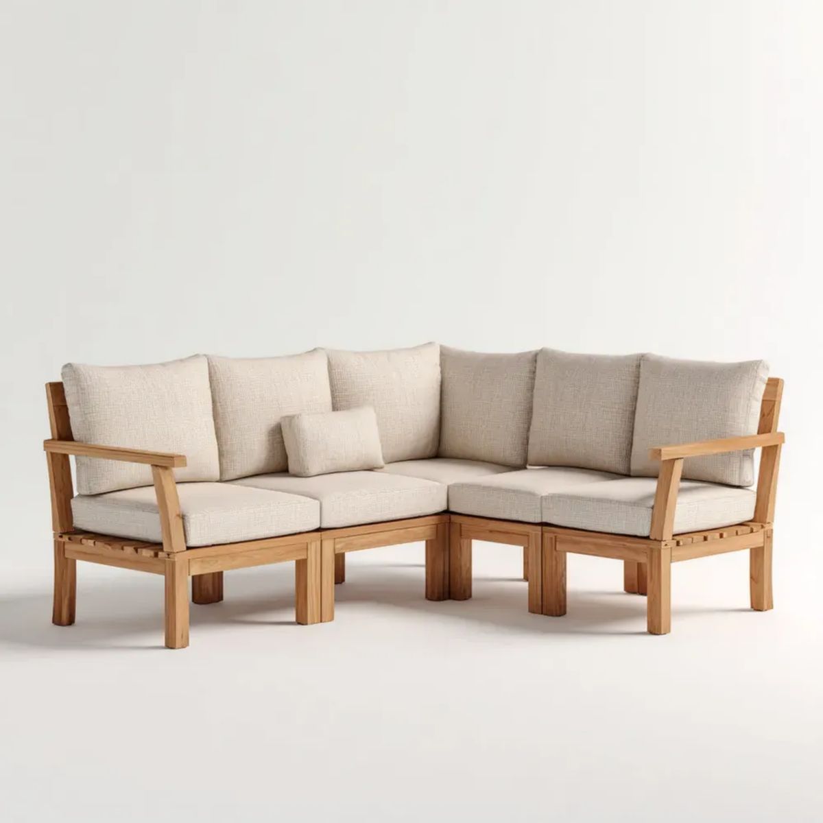 4-osobowa narożna sofa ogrodowa z litego drewna akacjowego, beżowa, w kształcie L, 220 × 220 × 78 cm