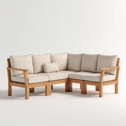 4-osobowa narożna sofa ogrodowa z litego drewna akacjowego, beżowa, w kształcie L, 220 × 220 × 78 cm