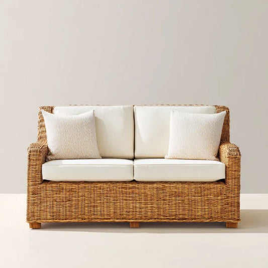 Dwuosobowa sofa ogrodowa z rattanu, beżowa, 130 x 75 x 85 cm