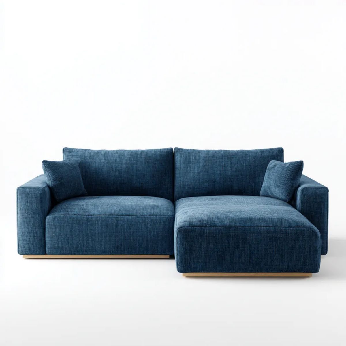 Granatowa sofa narożna w kształcie L z szezlongiem, tapicerowana poliestrem, 250 × 160 × 85 cm