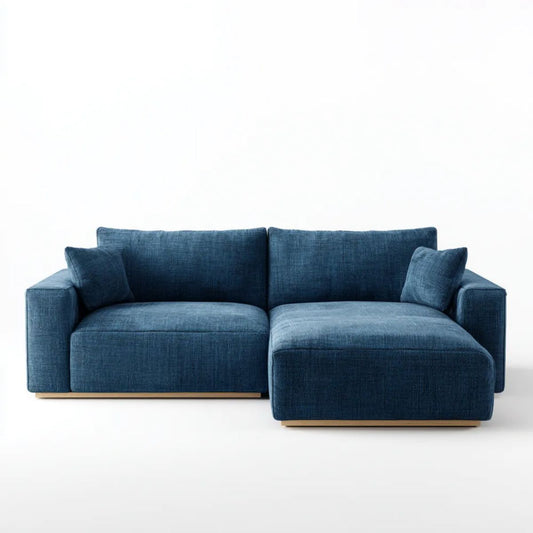 Granatowa sofa narożna w kształcie L z szezlongiem, tapicerowana poliestrem, 250 × 160 × 85 cm