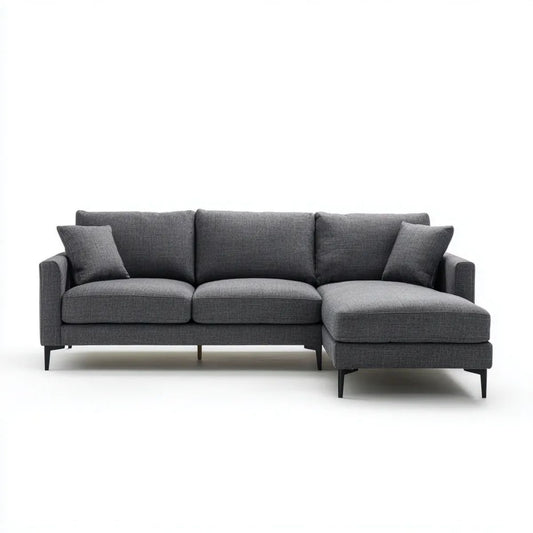 Grafitowa sofa narożna prawostronna w kształcie L z tapicerką poliestrową, 260 x 160 x 85 cm