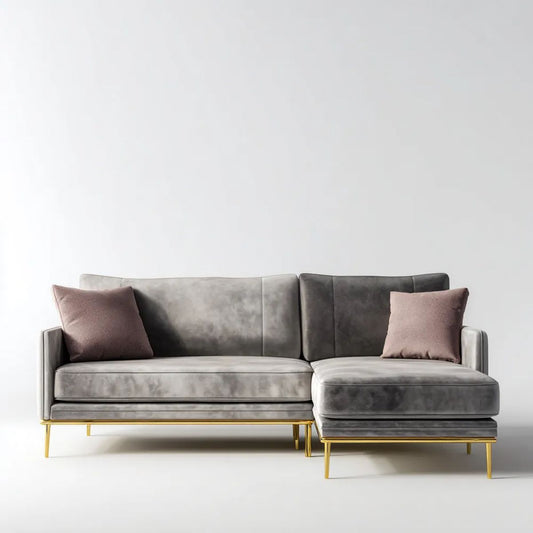 Szara sofa narożna w kształcie L z prawostronnym szezlongiem, tapicerka poliestrowa, 250 × 160 × 85 cm