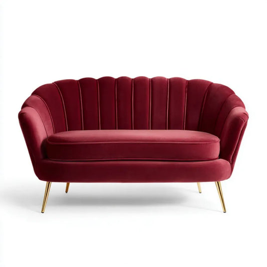 Półokrągła sofa dwuosobowa z aksamitu, bordowa, 145 x 77 x 84 cm