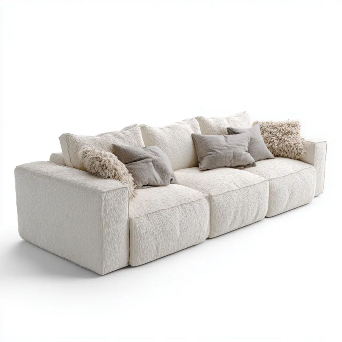 Trzyosobowa sofa modułowa z tkaniny bouclé, kremowo-beżowa, 300 x 105 x 75 cm