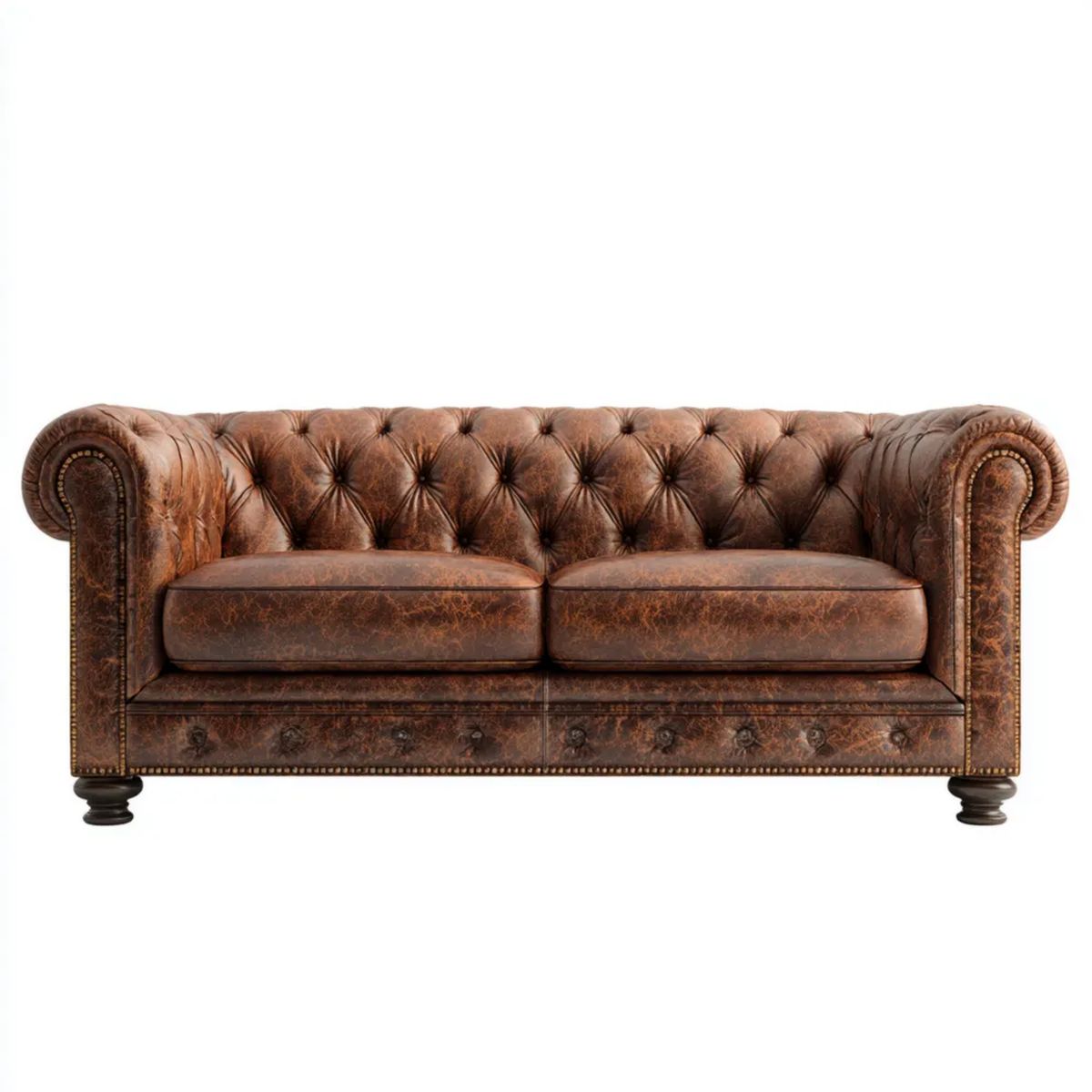 Dwuosobowa sofa Chesterfield z tapicerką PU, brązowa, 170 x 90 x 78 cm
