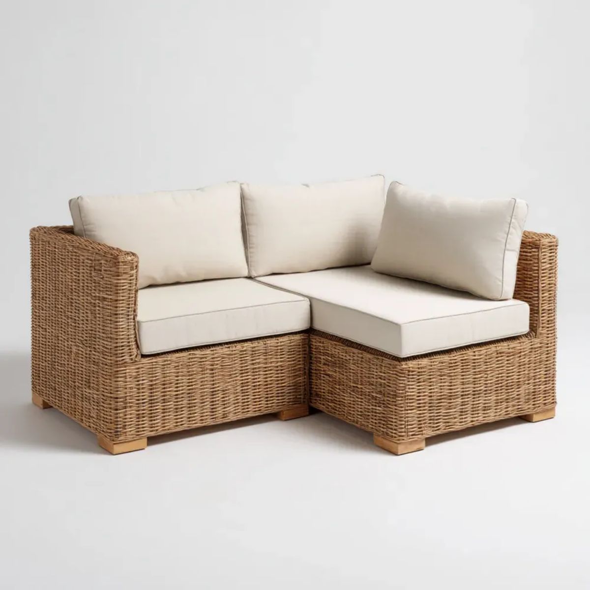 2-osobowa narożna sofa ogrodowa z technorattanu, naturalny brąz/beż, 160 × 80 × 80 cm