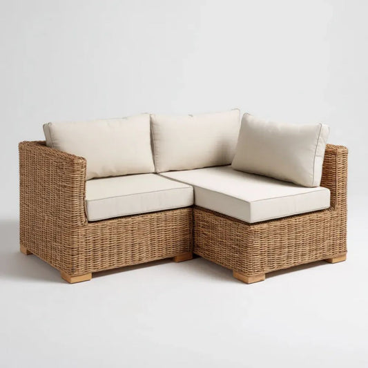 2-osobowa narożna sofa ogrodowa z technorattanu, naturalny brąz/beż, 160 × 80 × 80 cm