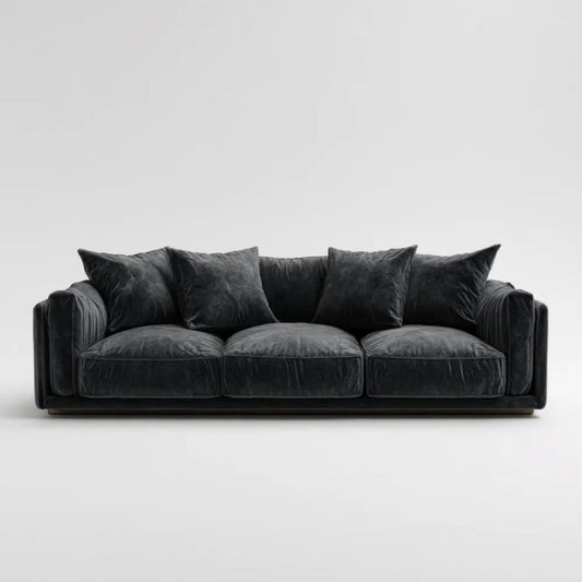 Trzyosobowa sofa z aksamitu poliestrowego, czarna, 240 × 100 × 78 cm