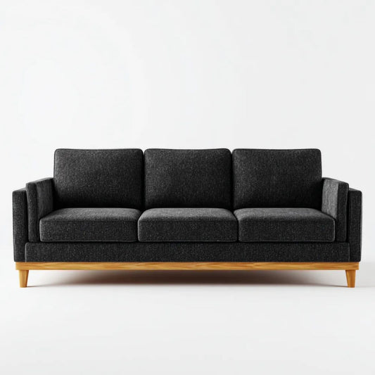 Trzyosobowa sofa grafitowa z tapicerką tkaninową i drewnianymi nogami, 210 × 90 × 85 cm