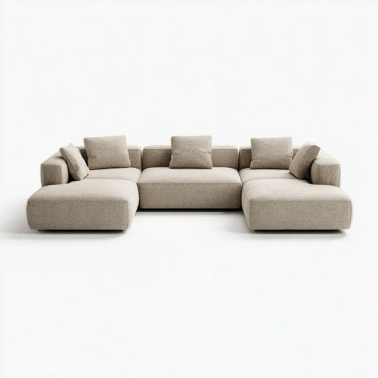 Modułowa sofa w kształcie U z szezlongami, beżowa, tapicerowana tkaniną poliestrową, 350 x 170 x 85 cm