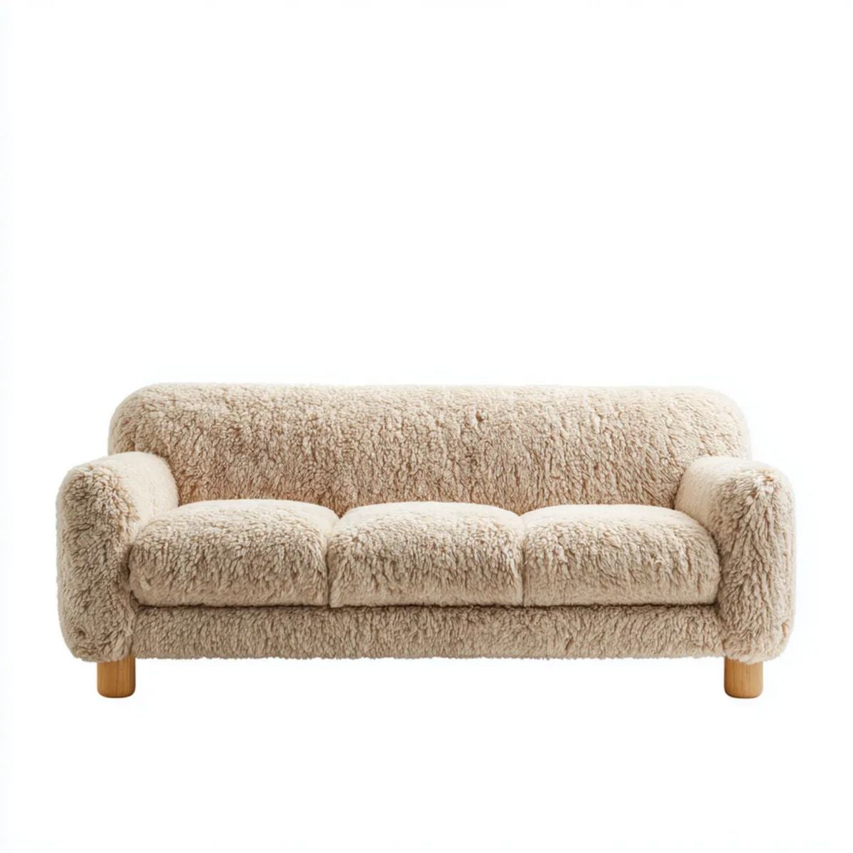 Trzyosobowa sofa beżowa z poliestru 210 × 90 × 78 cm o zaokrąglonej formie