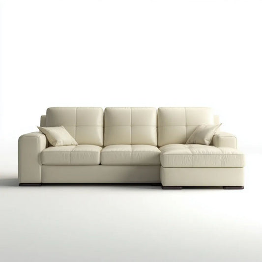 Kremowa sofa narożna z prawostronnym szezlongiem, tapicerka PU, 280 × 160 × 90 cm