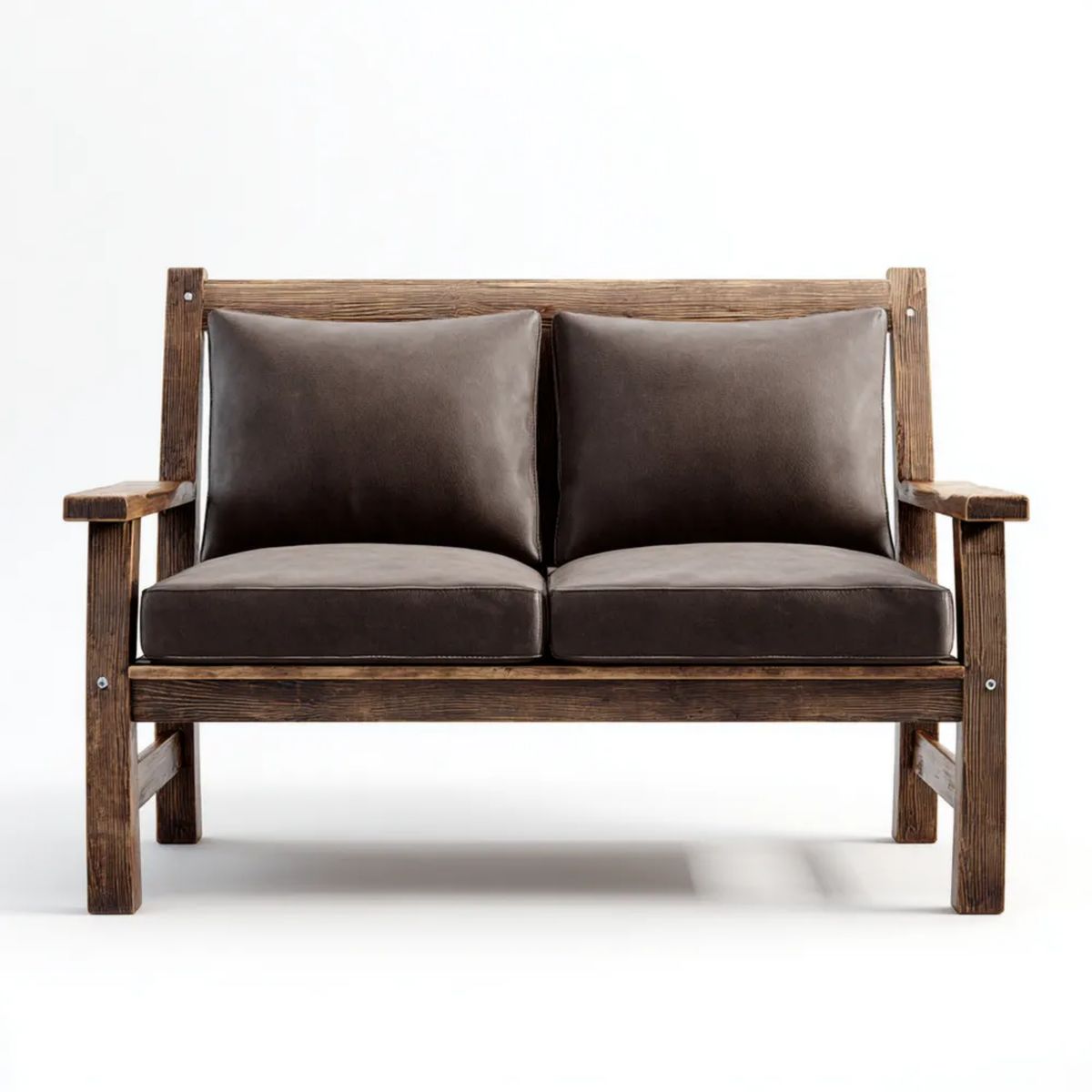Dwuosobowa sofa brązowa z drewna sosnowego i skóry PU, 120 × 70 × 80 cm