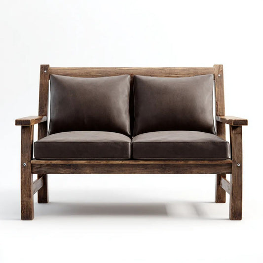 Dwuosobowa sofa brązowa z drewna sosnowego i skóry PU, 120 × 70 × 80 cm