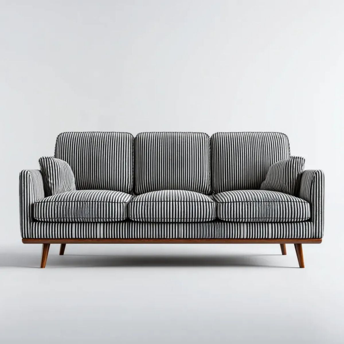 Sofa trzyosobowa czarno-biała z tapicerką poliestrową i drewnianą ramą, 210 x 85 x 85 cm