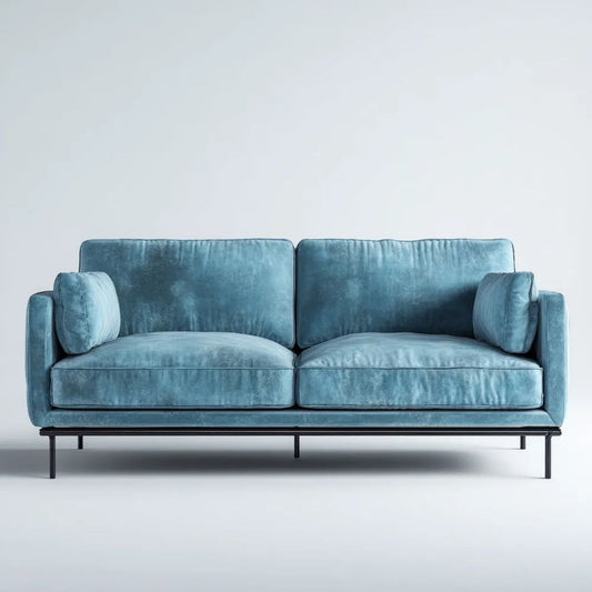 Dwuosobowa sofa niebieska z aksamitu na stalowych nogach 180 x 90 x 85 cm