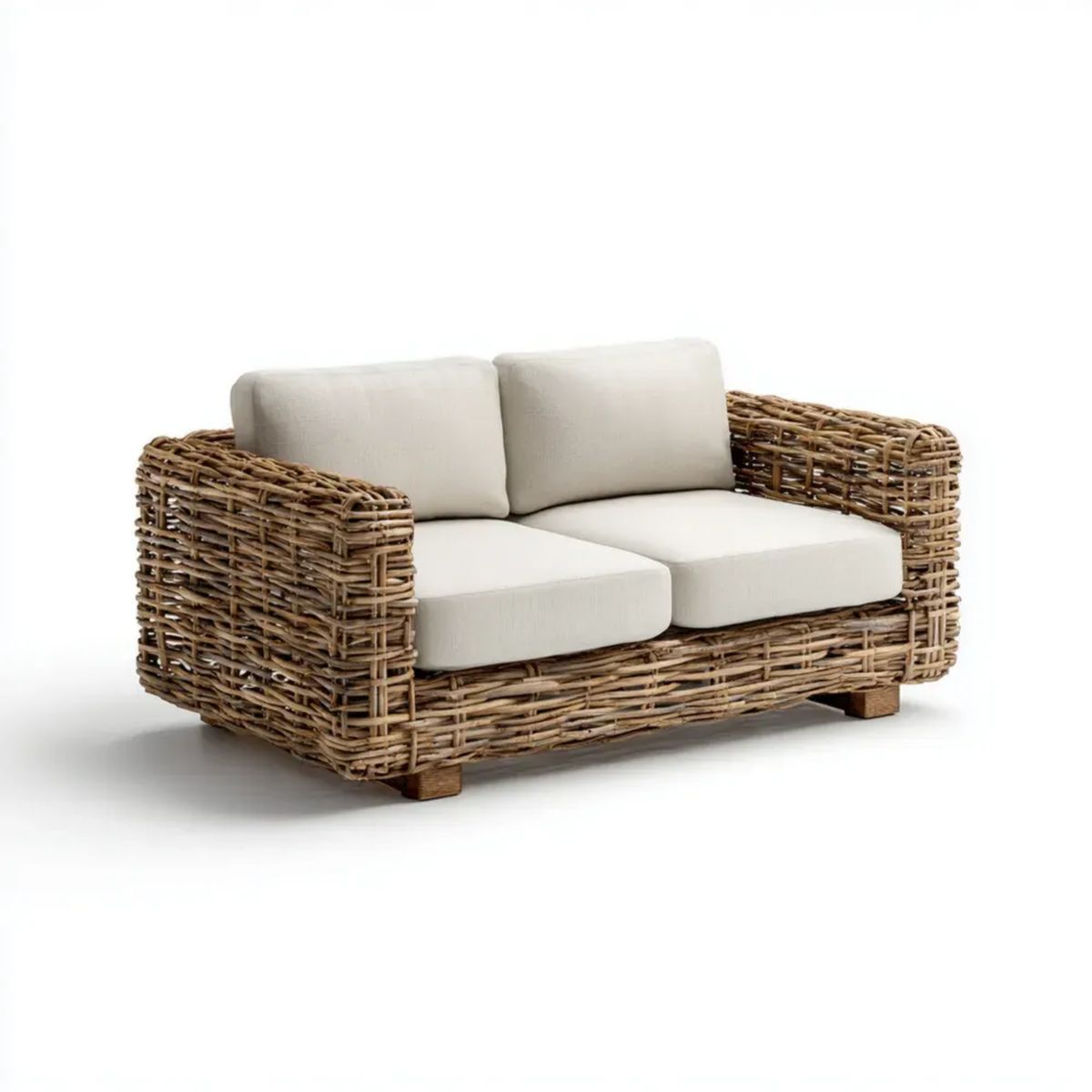 Dwuosobowa sofa ogrodowa z naturalnego rattanu 140 x 75 x 75 cm, naturalny brąz/beż