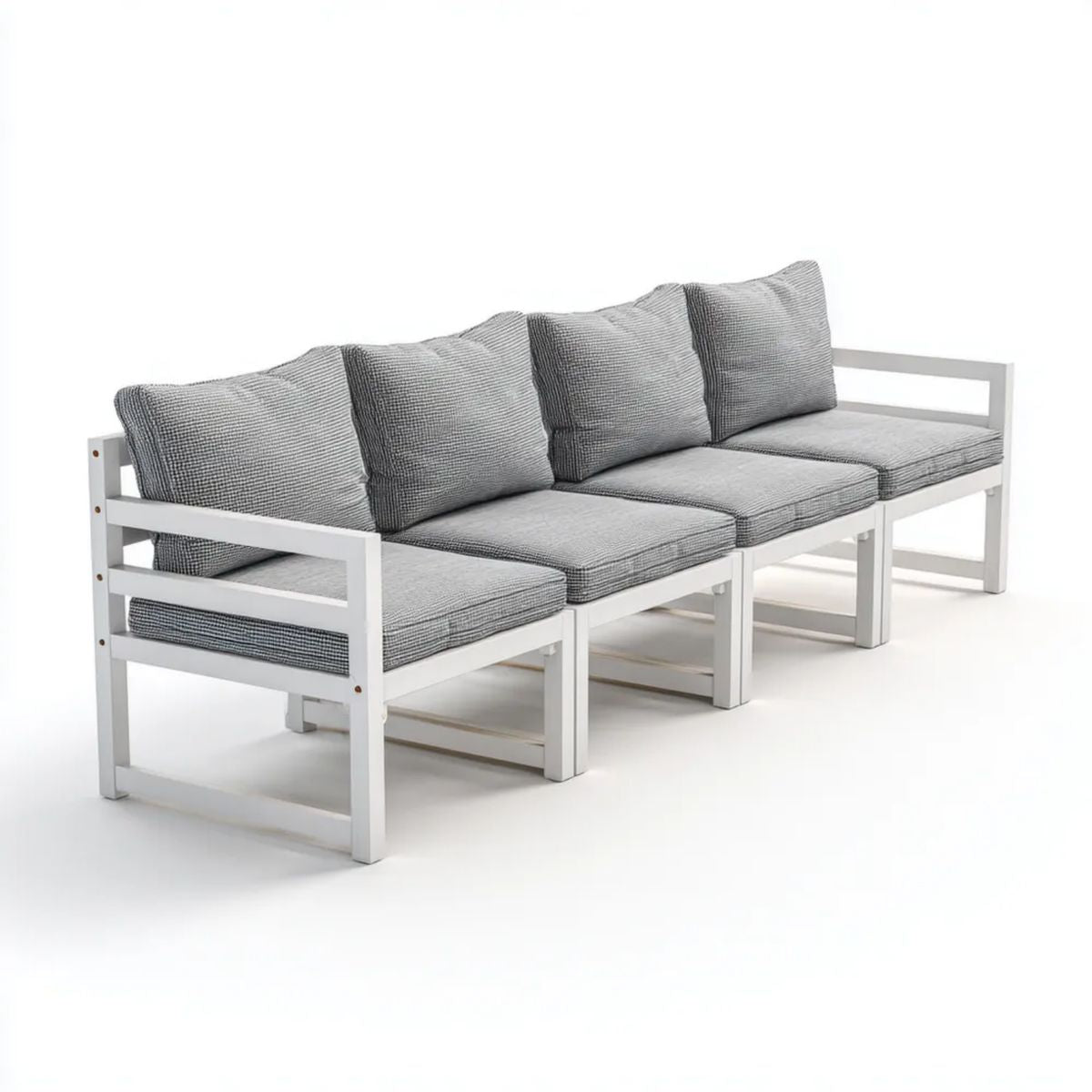 4-osobowa sofa ogrodowa z aluminium, biała z szarymi poduszkami, 240 × 70 × 65 cm