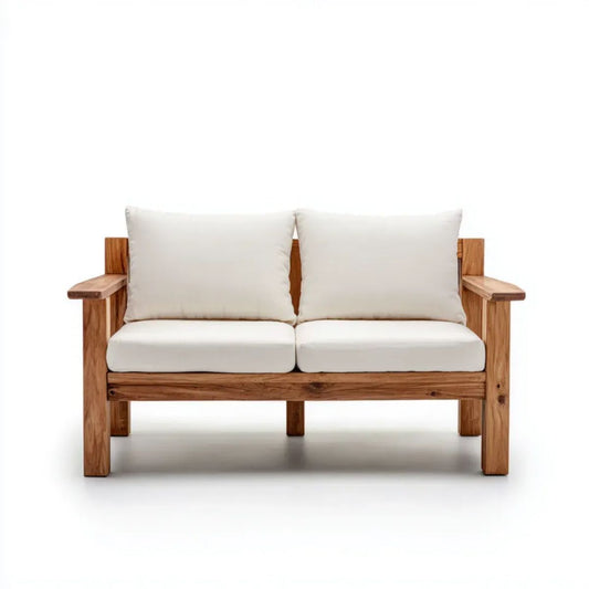 Dwuosobowa sofa ogrodowa z drewna tekowego, beżowa/naturalny brąz, 140 x 75 x 80 cm