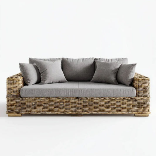 Trzyosobowa sofa ogrodowa z technorattanu PE szaro-naturalna 210 × 90 × 75 cm