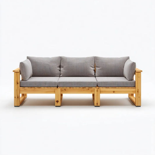 3-osobowa modułowa sofa ogrodowa z litego drewna sosnowego, naturalna i szara, 210 x 70 x 70 cm