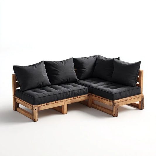 3-osobowa drewniana narożna sofa ogrodowa w kształcie L 170 × 170 × 70 cm, czarno-naturalnobrązowa