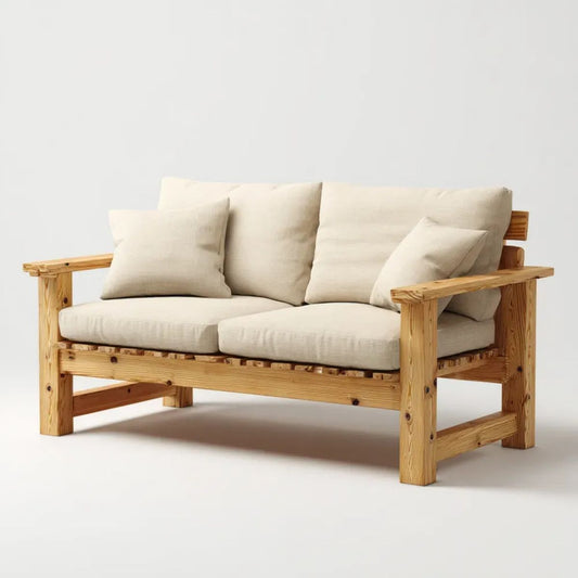 2-osobowa sofa ogrodowa z litego drewna sosnowego, jasnobrązowa/kremowa, 160 x 75 x 80 cm