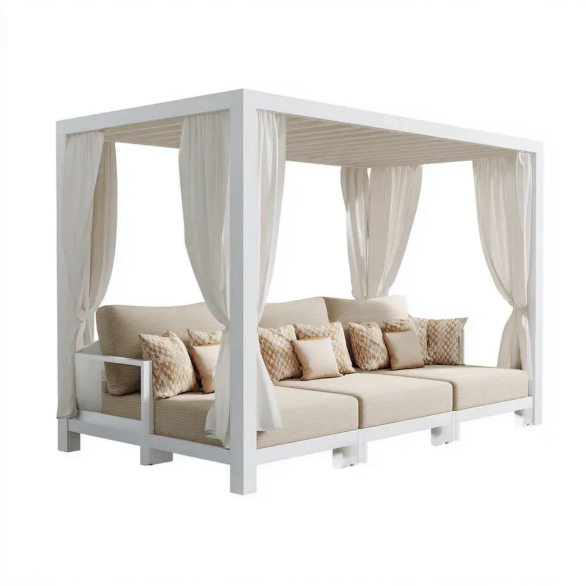 3-osobowa ogrodowa sofa z baldachimem, aluminiowa, biała/kremowa/beżowa, 300 × 200 × 220 cm