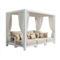3-osobowa ogrodowa sofa z baldachimem, aluminiowa, biała/kremowa/beżowa, 300 × 200 × 220 cm