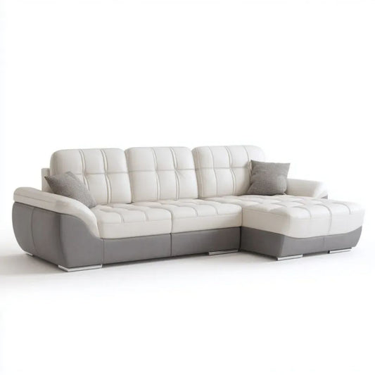 Sofa narożna z szezlongiem ze skóry syntetycznej biało-szara 260 x 170 x 90 cm