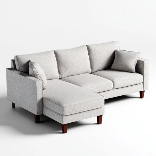 Lewostronna sofa narożna z szezlongiem, jasnoszara, tapicerka poliestrowa, 230 × 150 × 85 cm